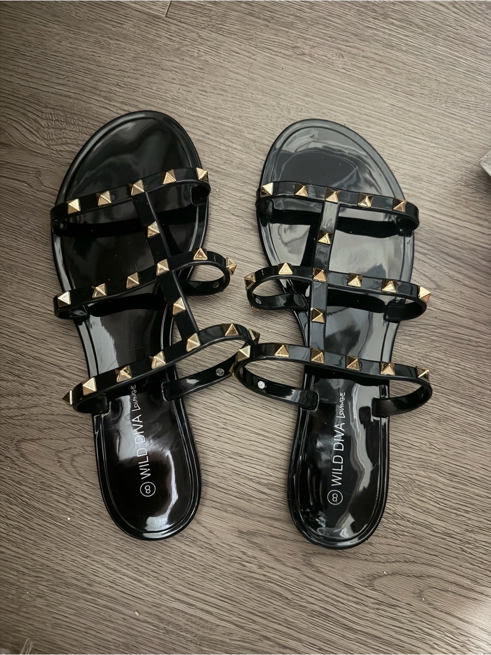 Wild Diva Black Jelly Studded Strappy Sandals
